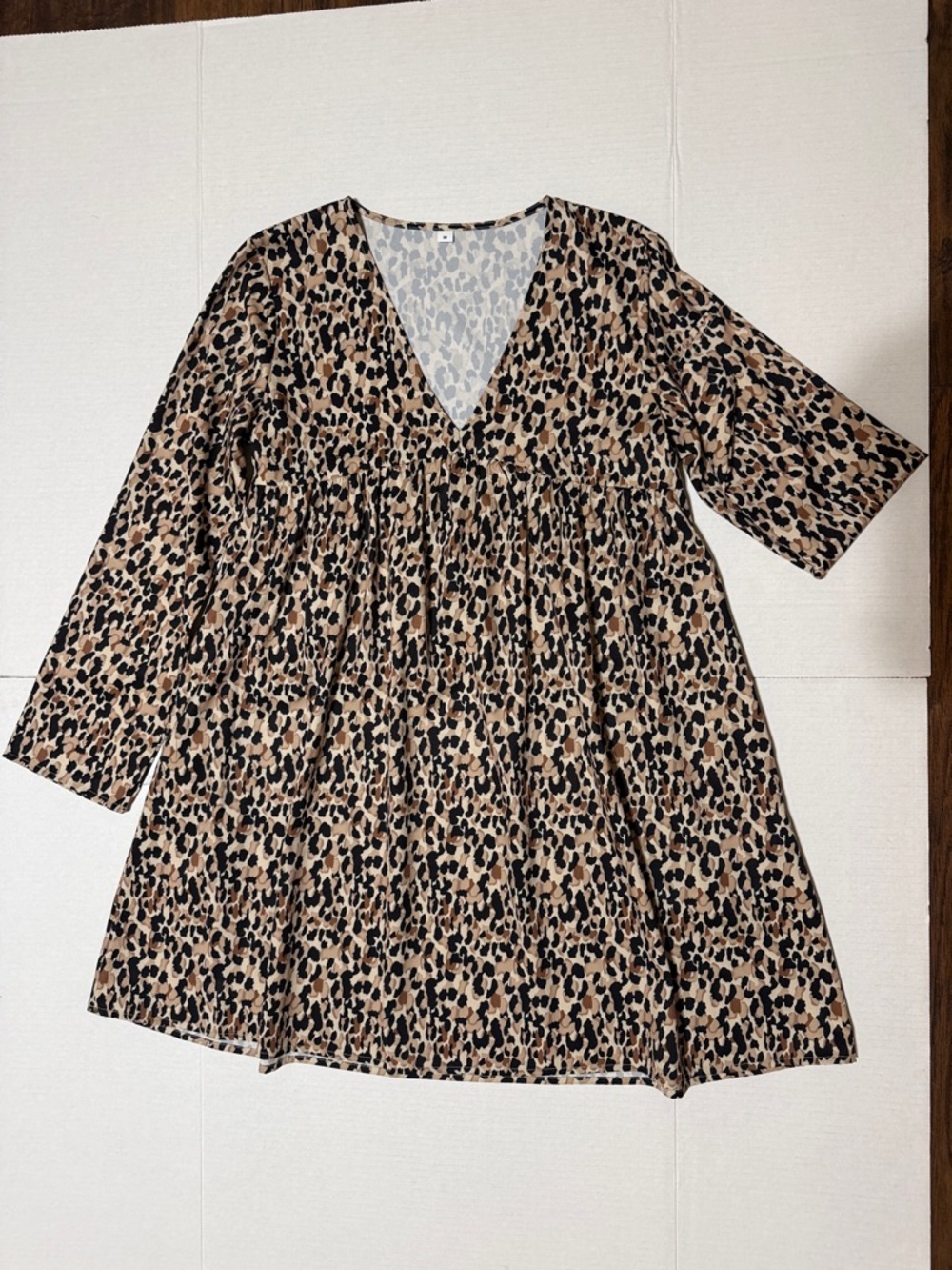 Leopard Print V-Neck Babydoll Top - Tan, Black, Cream ptp19 L34
